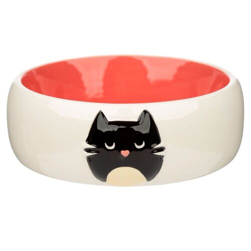 Feline Fine Black Cat Pink Ceramic Pet Food Water Bowl