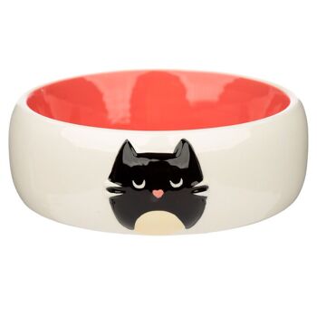 Feline Fine Chat Noir Rose Bol d'eau en céramique pour Nourriture pour Animaux de Compagnie