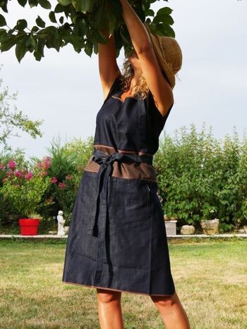 Tablier de cuisine ou jardin poche, couleur bleu jean TDENIM - Taille U 8