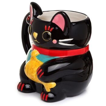 Tasse en céramique noire en forme de chat porte-bonheur Maneki Neko 2