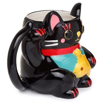 Tasse en céramique noire en forme de chat porte-bonheur Maneki Neko 4
