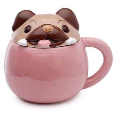 Mopps Pug Peeping Lid Ceramic Lidded Animal Mug