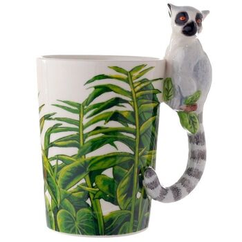 Tasse en forme de céramique avec poignée en forme de lémurien et décalcomanie de la jungle 1