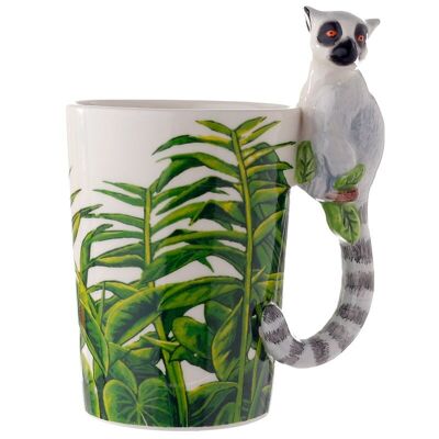 Lémur con calcomanía de jungla Taza con asa en forma de cerámica