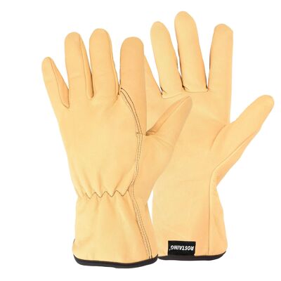 Leather gardening gloves 100% tanned in France, moisture resistant - straw color - TRADITION - Size 06