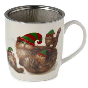 Kim Haskins Christmas Elf Cats Ensemble de tasses à infuser en porcelaine avec couvercle 3