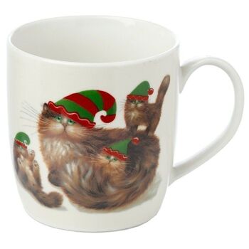 Kim Haskins Christmas Elf Cats Ensemble de tasses à infuser en porcelaine avec couvercle 4