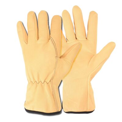 Leather gardening gloves 100% tanned in France, moisture resistant - straw color - TRADITION - Size 11
