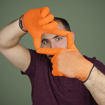 Gants de jardinage imperméables & grippants en latex-couleur orange VISIBLE- Taille 08 7