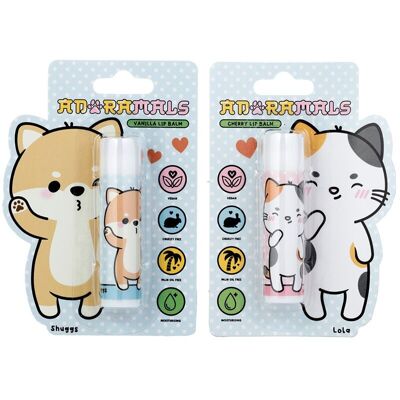 Lola le chat et Shuggs le Shiba Inu Adoramals Pets Stick Baume à lèvres