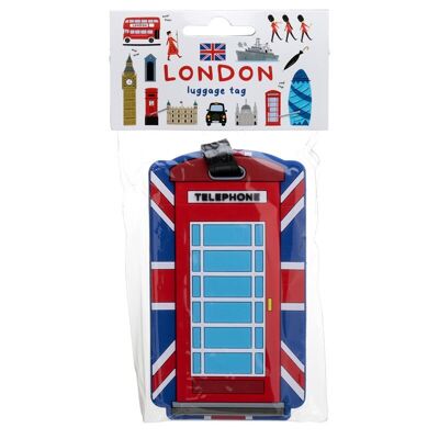 Etichetta per bagagli in PVC per cabina telefonica rossa souvenir di Londra Union Jack