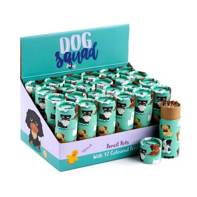 Bote de lápices Dog Squad con 12 lápices de colores