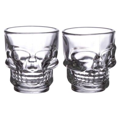 Set of 2 Skulls and Roses Glass Skull Shot Glasses (60ml)