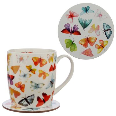 Set di tazze e sottobicchieri in porcellana Plettro della casa delle farfalle