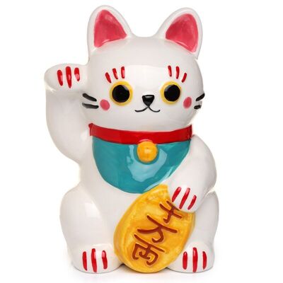 Maneki Neko Lucky Cat Salvadanaio in ceramica bianca
