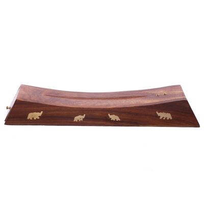 Quemador de palitos de incienso cenicero de madera de sheesham con incrustaciones de elefante