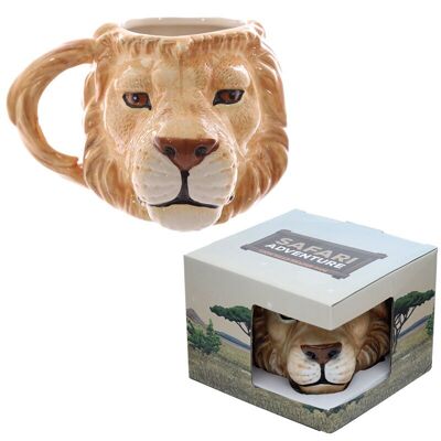 Taza con forma de cabeza de león de cerámica