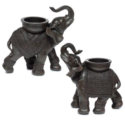 Peace of the East Wood Effect Elephant Tea Light Candle Holder on Back