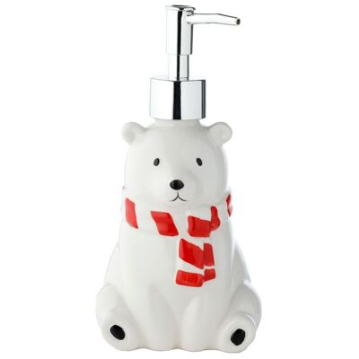 Dispenser di sapone in ceramica con parte superiore della pompa dell'orso polare