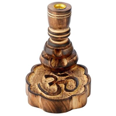 Om Carved Mango Wood Backflow Incense Burner