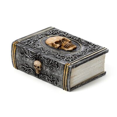 Boîte à bijoux en forme de livre ornée de crâne