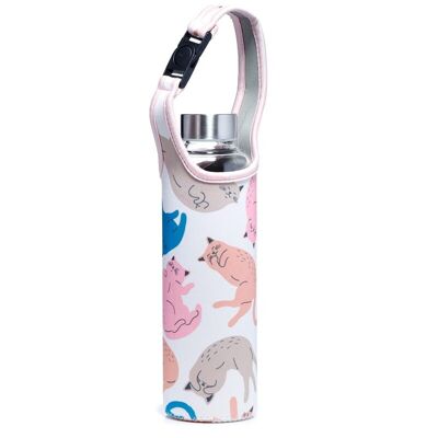 Cat's Life Glass Water Bottle with Protective Sleeve
