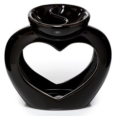 Black Ceramic Heart Shaped Double Dish Oil and Wax Burner