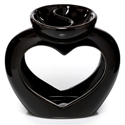 Quemador para derretir aceite y cera con forma de corazón de cerámica negra Eden