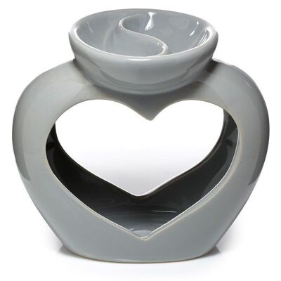 Grey Ceramic Heart Shaped Double Dish Oil and Wax Burner