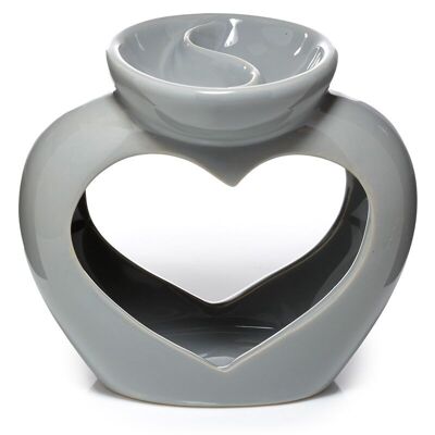 Eden Grey Ceramic Heart Shaped Double Dish Oil & Wax Melt Burner