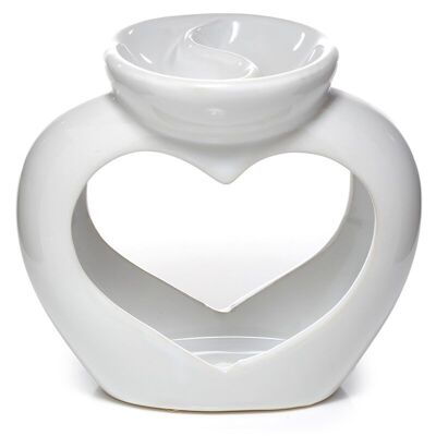 Eden Bruciatore per olio e cera a forma di cuore in ceramica bianca a forma di cuore