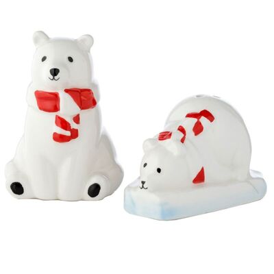 Juego de salero y pimentero de cerámica con forma de oso polar