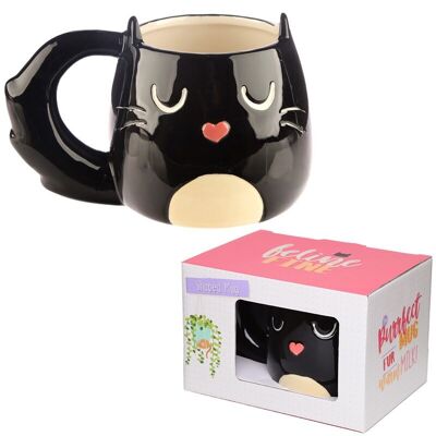 Feline Fine Black Cat Shaped Mug