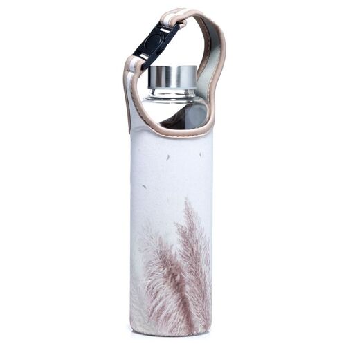 Pampas Grass Glass Water Bottle with Protective Sleeve