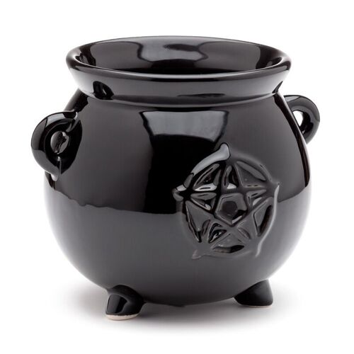 Black Witches Cauldron Shaped Ceramic Indoor Freestanding Planter/Plant Pot