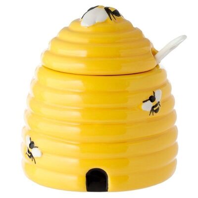 Beehive Shaped Ceramic Pot with Lid & Spoon