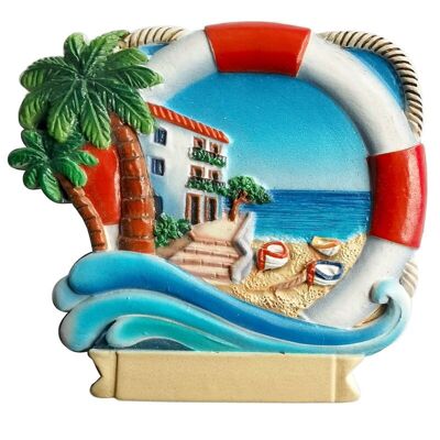 3D-gedruckter Souvenir-Magnet am Meer, Wellen und Palme