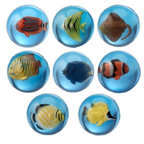 3D Tropical Fish Rubber Bouncy Ball (Plastic Tub)