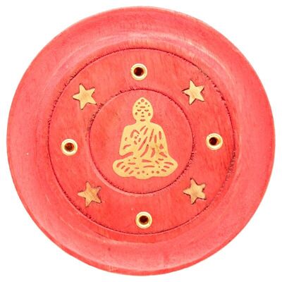 Räuchergefäß „Buddha“ aus Mangoholz, rund, rot