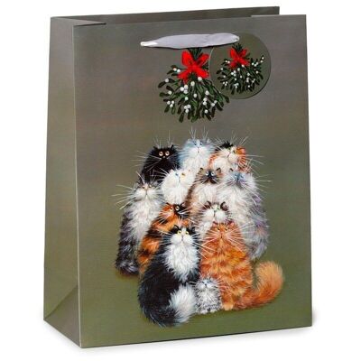 Kim Haskins Cats Christmas Mistletoe Gift Bag Large