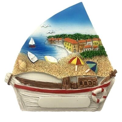 Souvenir Seaside Magnet - Boat Shaped Beach Scene