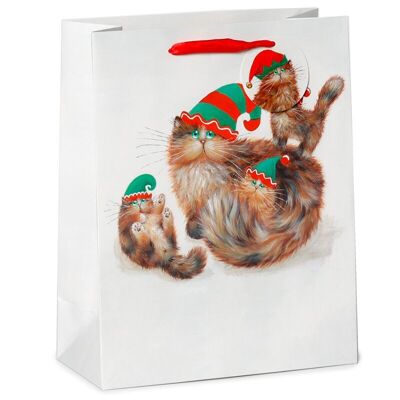 Kim Haskins Gatos Navidad Elfos Bolsa de regalo grande