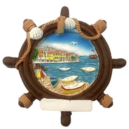 Souvenir Seaside Magnet - Boats Wheel with Beach Scene