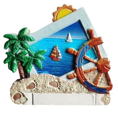 3D Printed Souvenir Seaside Magnet - Palm Tree and Ships Wheel