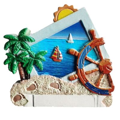 Aimant de bord de mer souvenir imprimé en 3D, palmier et roue de navires