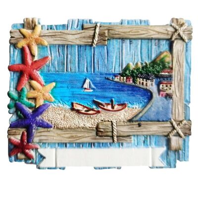 Cadre en bois flotté aimanté de bord de mer souvenir imprimé en 3D avec étoile de mer