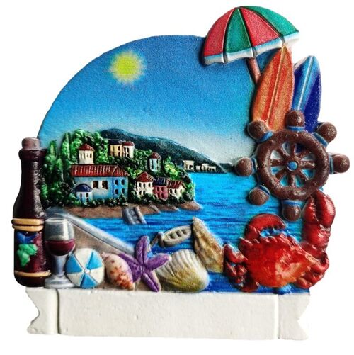3D Printed Souvenir Seaside Magnet Beach Side Town with Crab & Shells