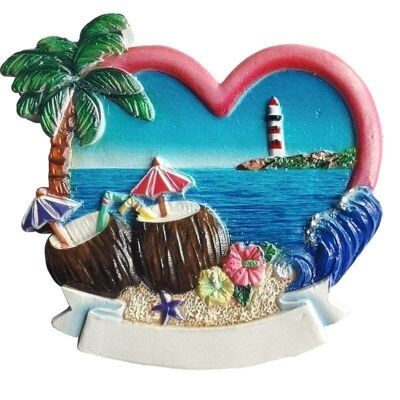 3D Printed Souvenir Seaside Magnet - Heart with Coconut Cocktails
