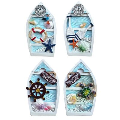 Magnet für Souvenirs am Meer, hellblau, in Bootsform