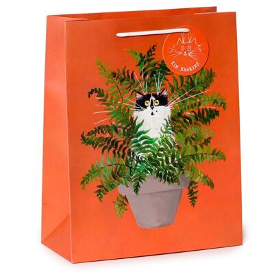 Kim Haskins Geschenktüte mit Blumenmotiv „Katze im Farnrot“, groß
